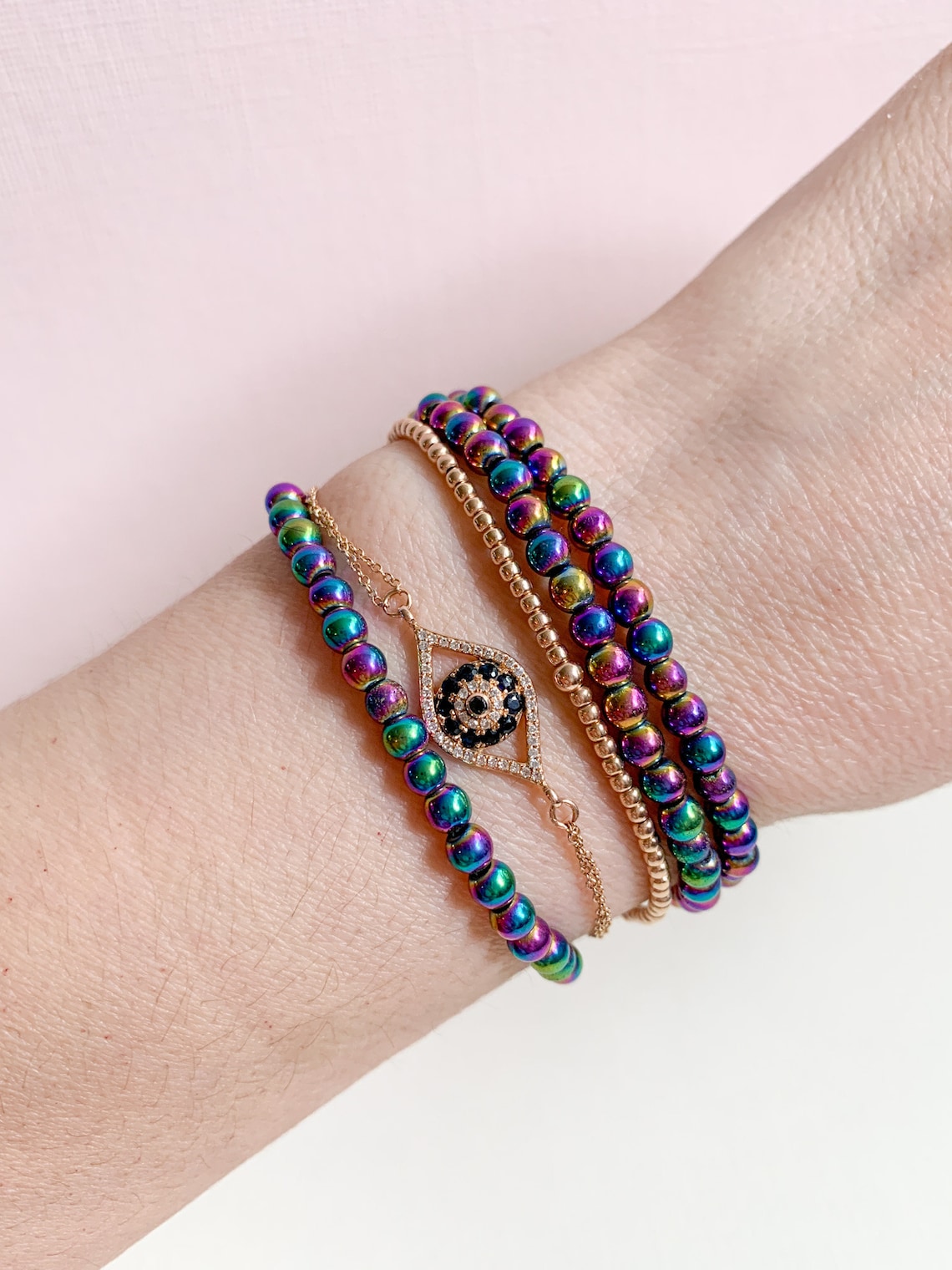 4mm Rainbow Hematite Crystal Stacking Bracelets / Crystal Bead Etsy