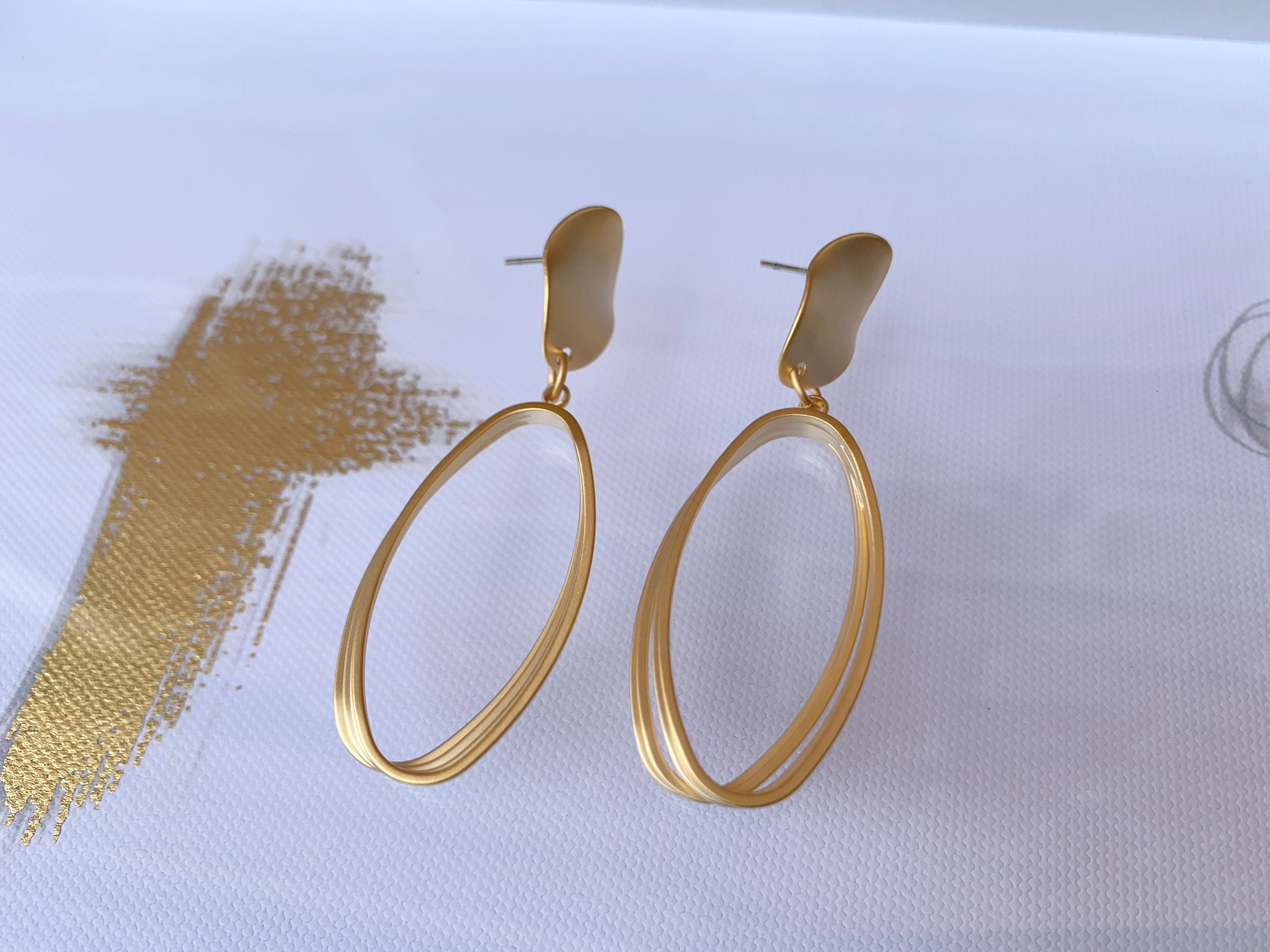 Gold dangle double hoop earrings Elegant gold earrings Etsy