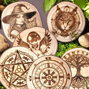 Witch Wall Art Wood Slices 12/14cm Pagan Decor Witch Decor