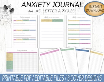 Anxiety Journal Printable: Coping Skills Tracker, Symptoms Calendar (PDF)