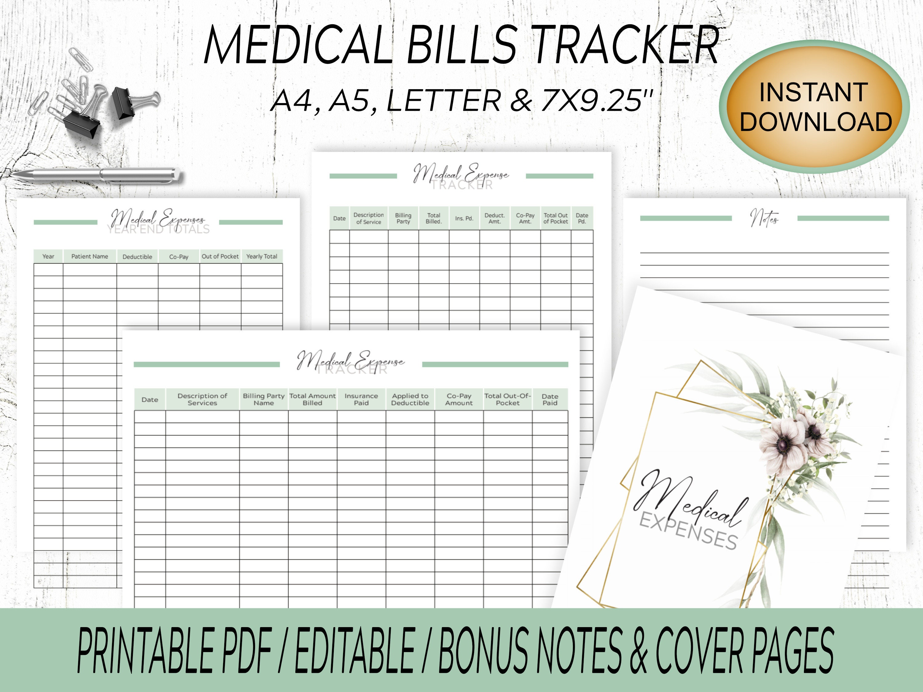 Medical Bills Tracker / Printable Medical Expense Templates ...