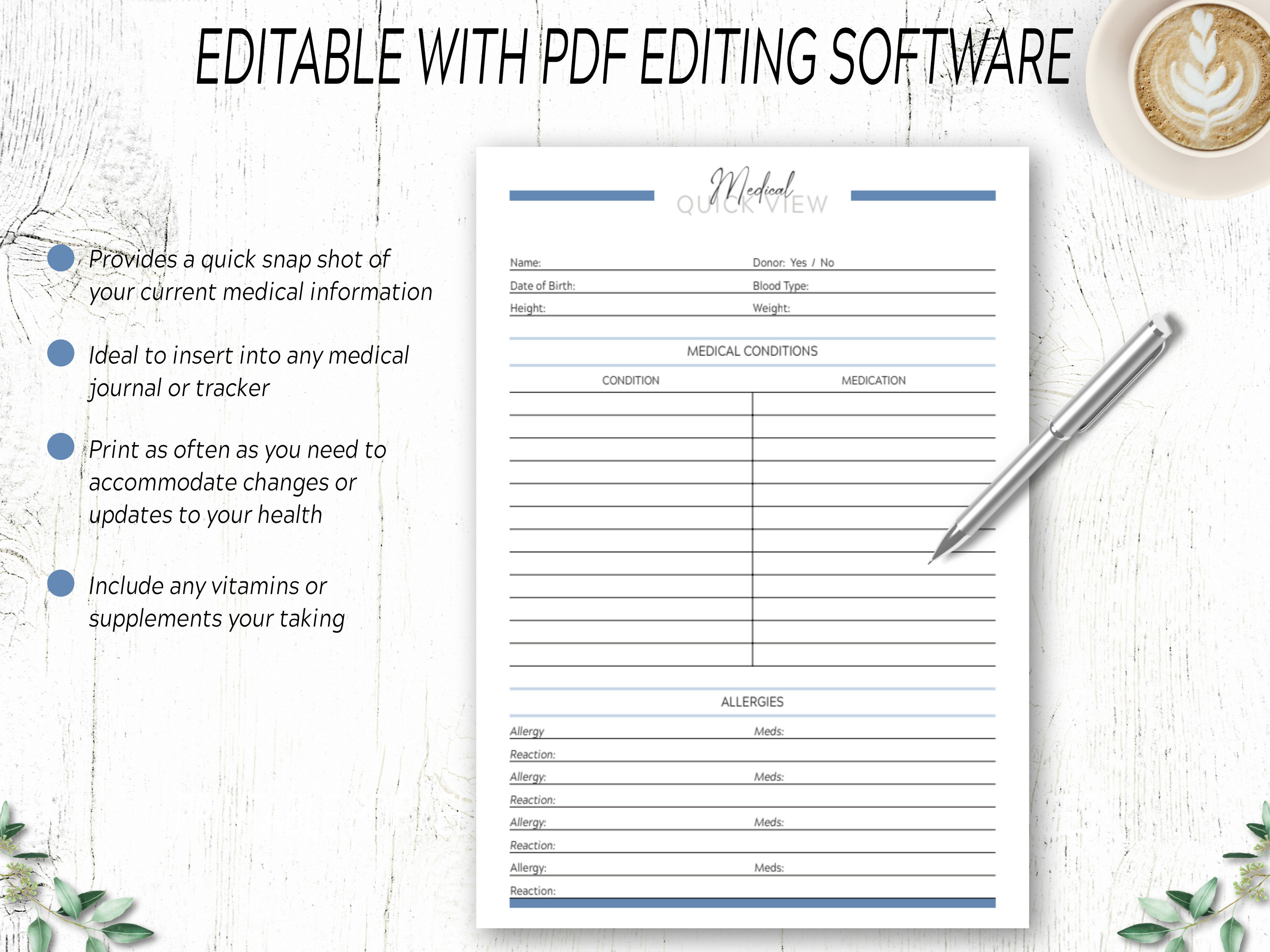 Medical Information Printable / Personal Medical History Form ...