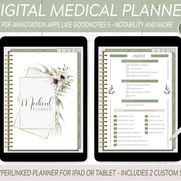 Digitaler medizinischer Planer / Digitaler Gesundheits-Tracker mit 2 anpassbaren Abschnitten / Perfekt für Goodnotes 5, Notability & More