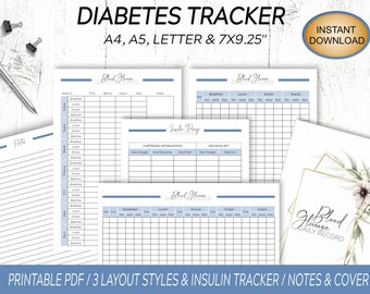 Diabetes Tracker Printable: Insulin, Blood Glucose Log (Digital Download)