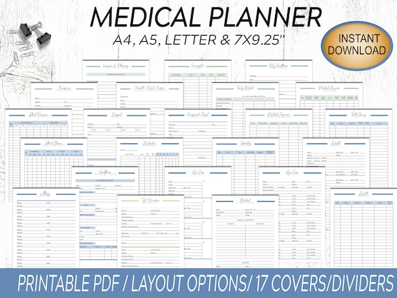 Medical Planner Printable: Healthcare, Medication, Diabetes Logs (PDF)