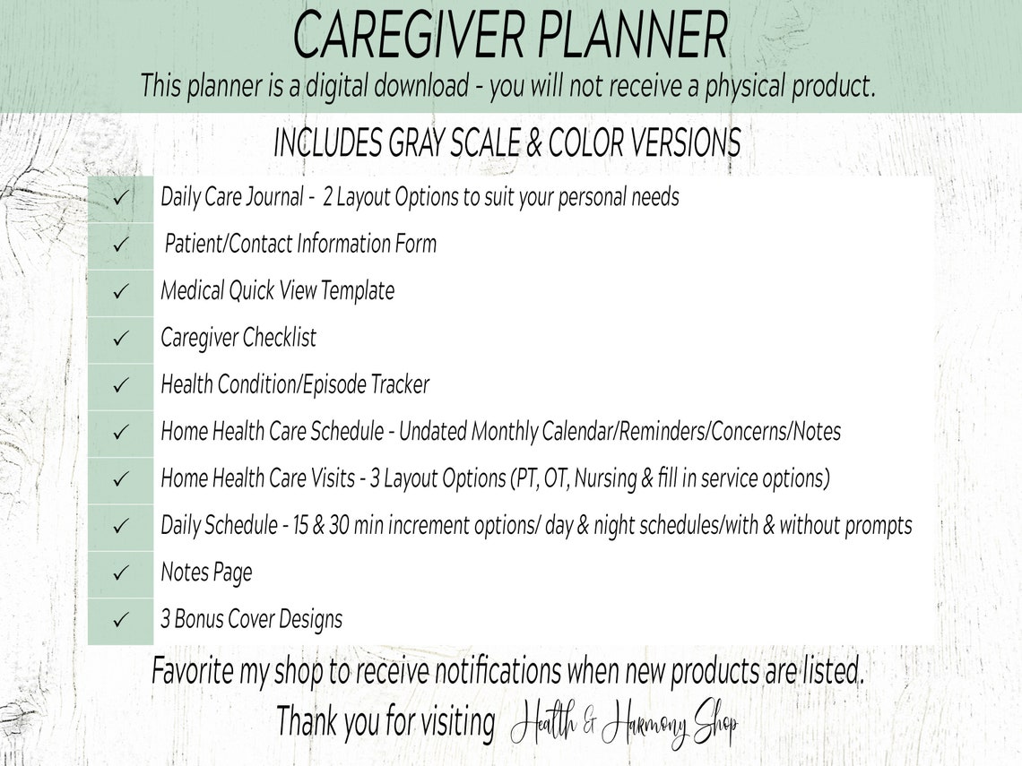 Caregiver Planner / Home Health Care Forms Schedules / | Etsy