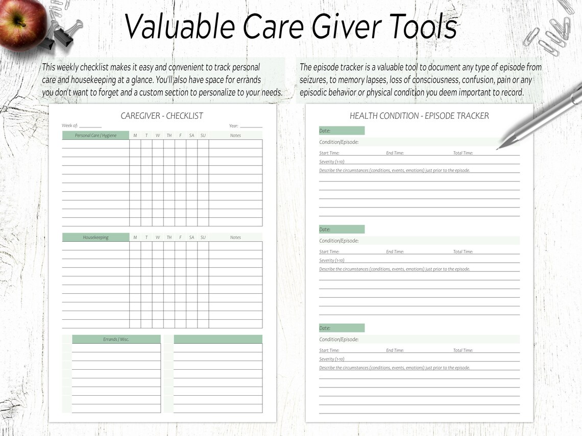 Caregiver Planner / Home Health Care Forms Schedules / | Etsy