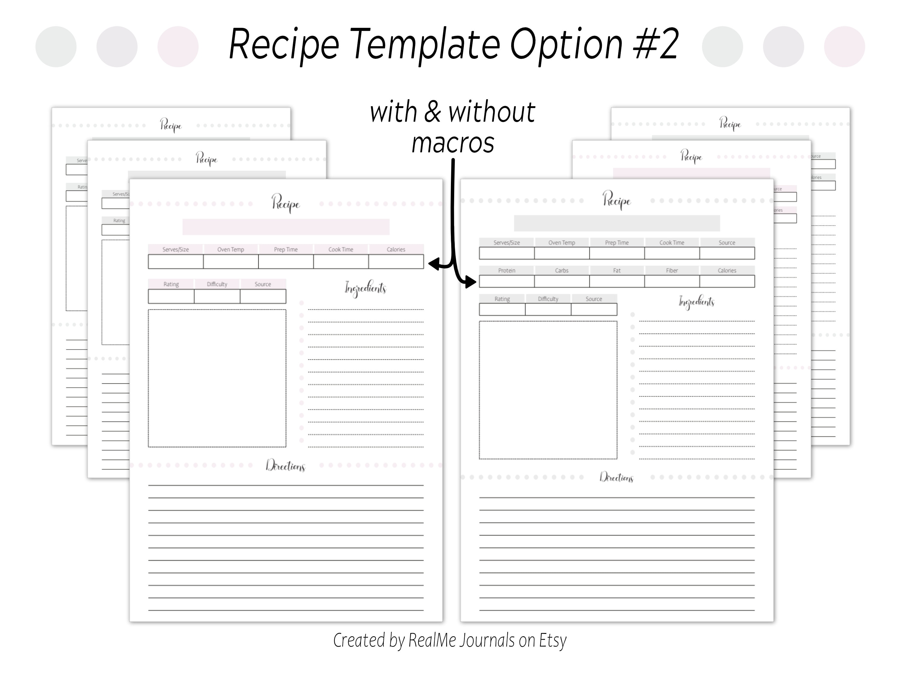 Printable Recipe Templates / DIY Recipe Book / Blank Recipe Pages