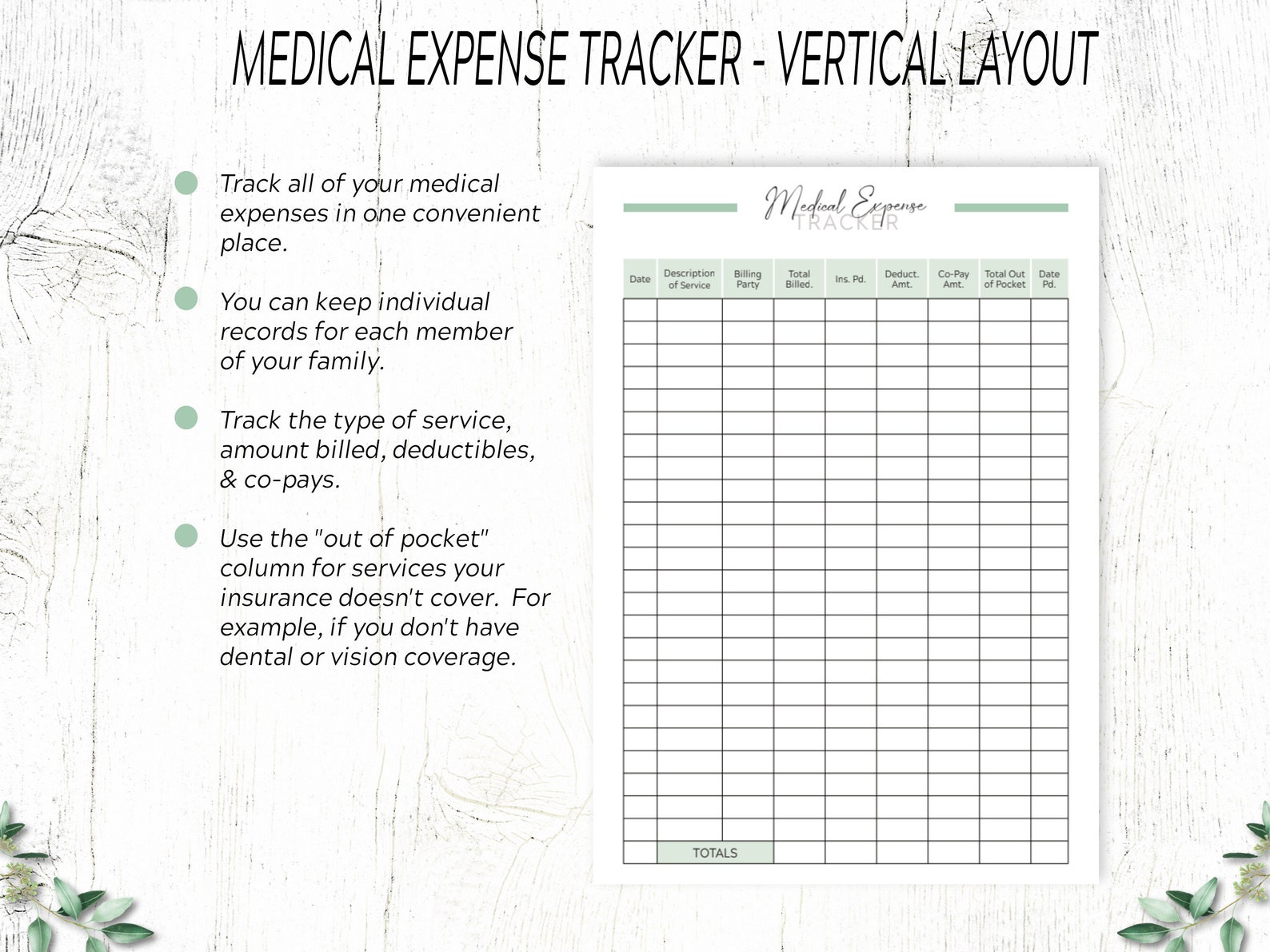 Medical Bills Tracker / Printable Medical Expense Templates ...