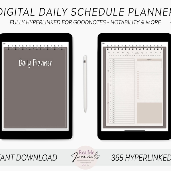 Digital Daily Planner / Digital Daily Schedule / Hourly Planner & To Do List / 365 Daily Hyperlinked Templates for Goodnotes and More