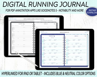Digital Running Log / 365 Day Running Journal / Marathon Training Calendar, Goals & More / For Goodnotes 5, Notability And More.