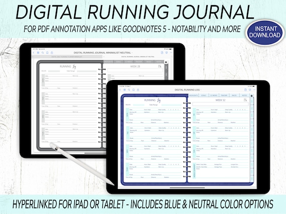 Digital Running Log: 365 Day Journal for Goodnotes & Notability (PDF)