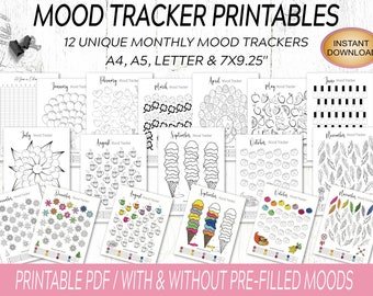 Coloring Mood Tracker: 12 Monthly Designs (Digital Download)