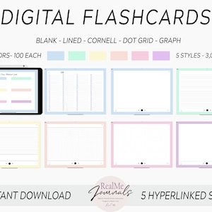 Digital Flashcards / Study Aid Flash Cards for Goodnotes, Notability & More / 5 Complete Sets / 6 Pastel Colors Each / 3,000 Flashcards