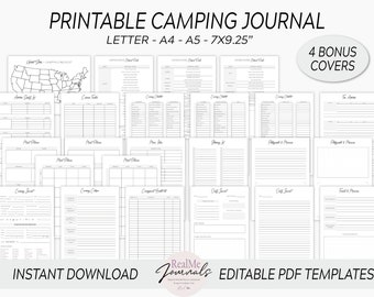 Camping Journal Printable Templates / RV Camping Journal / Camping Checklist, Itinerary, Meal Planning & More / National Parks Checklist