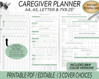 Caregiver Planner: Home Health Care Forms, Daily Log (Digital Download)
