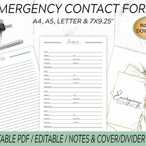Modulo di contatto di emergenza stampabile: elenco di informazioni, note, copertina (PDF) immagine 1