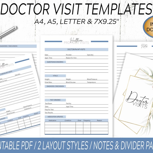 Doctor Visit Template / Doctor Visit Log / Doctor Appointment Tracker with 2 Layout Styles / Doctor Visit Planner with Notes & Divider Pages