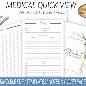 Medical Information Printable / Personal Medical History Form / Includes Full Notes Template & Divider Page