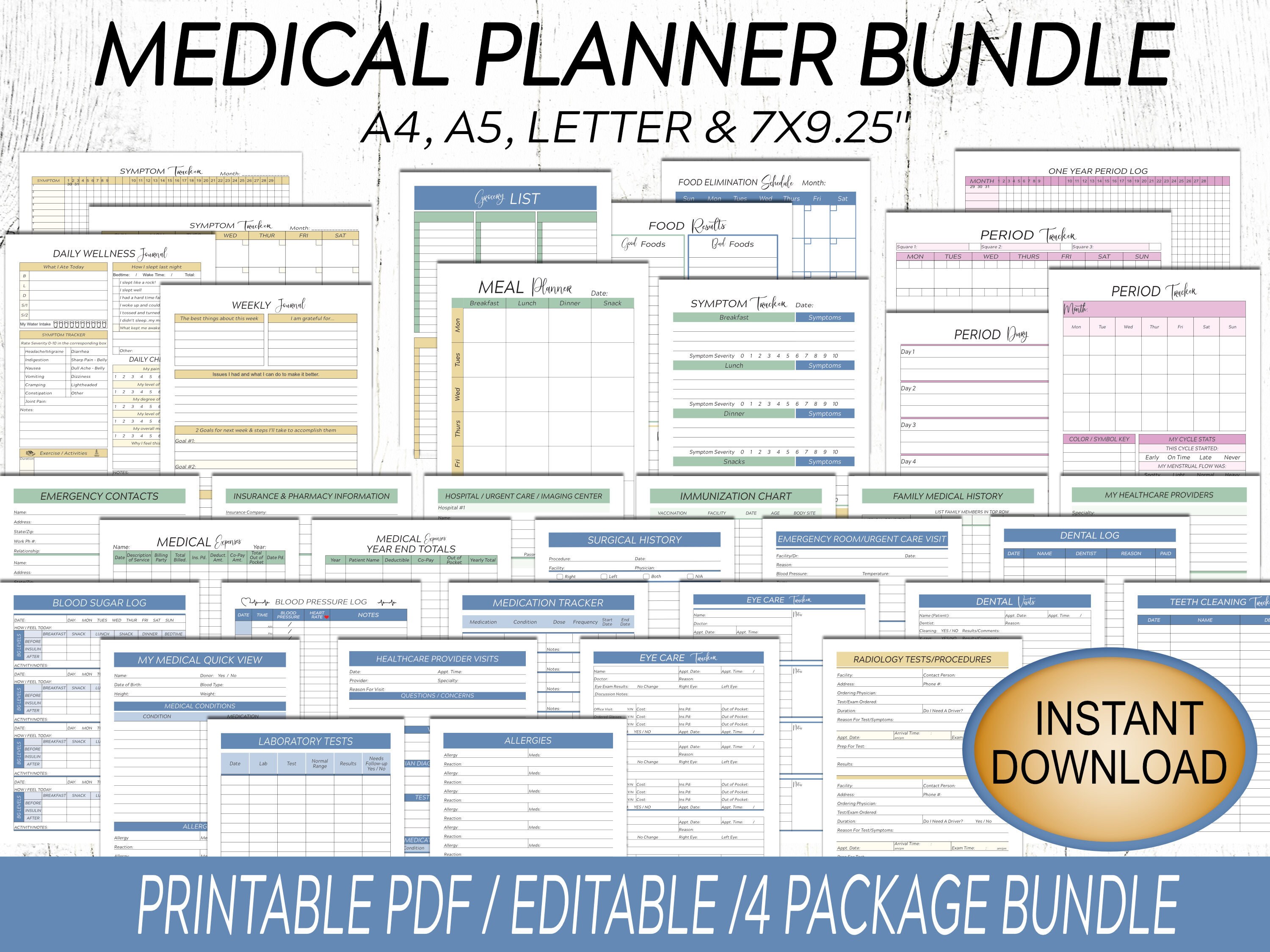 Medical Planner / Daily Wellness Planner & Symptom Tracker / Meal Pla…