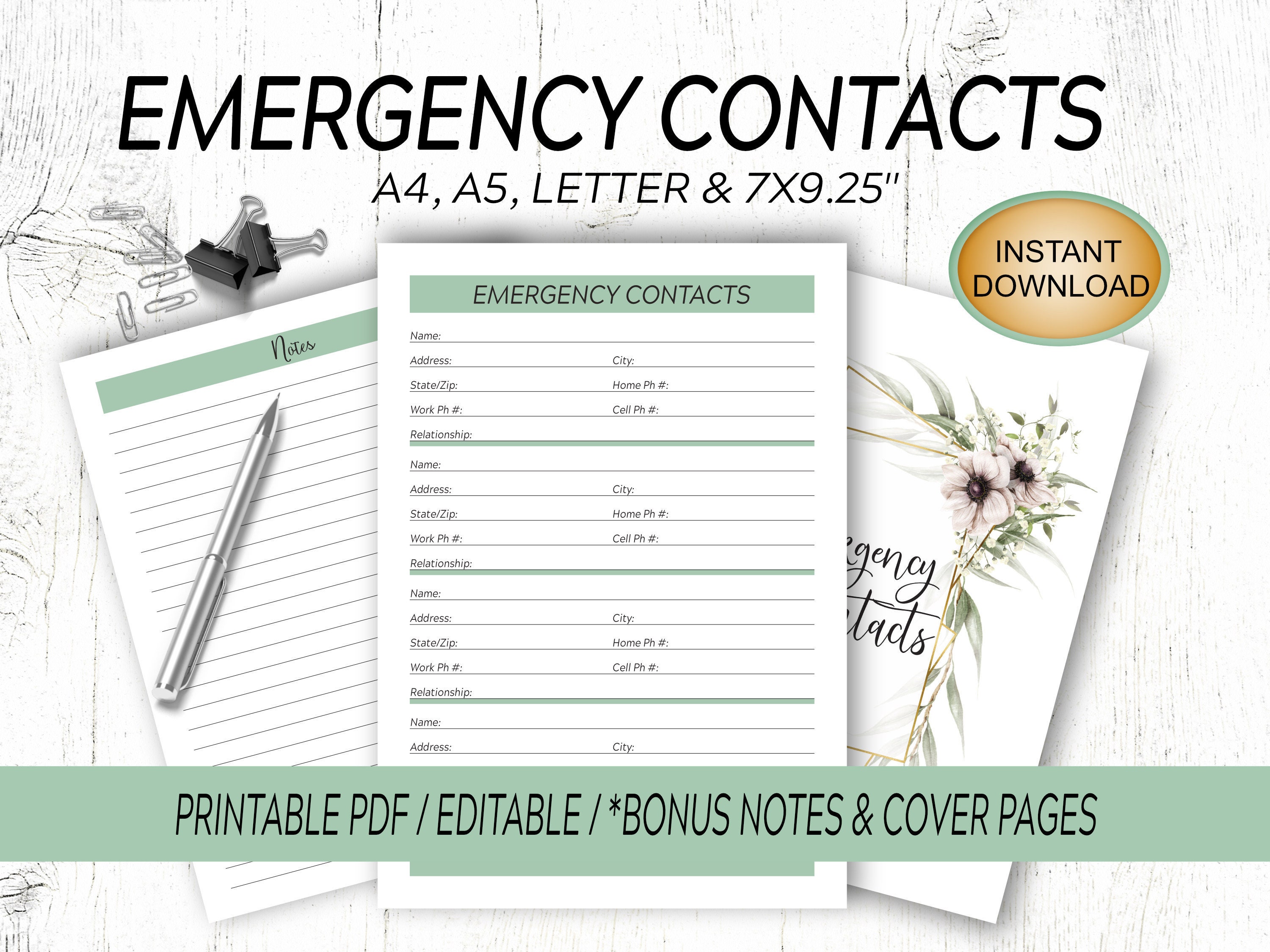 emergency contact list emergency contact form emergency etsy ireland
