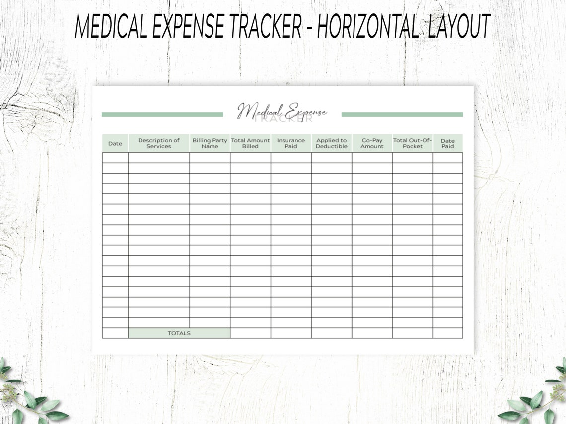 Medical Bills Tracker / Printable Medical Expense Templates / Healthcare Expenses With Year End ...