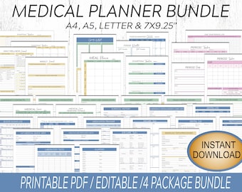 Medical Planner Bundle: Wellness, Symptom, Food, Period Tracker (Digital Download)