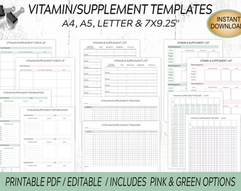 Vitamin Tracker Bundle: Ergänzung Liste, Check-Up (druckbare PDF)