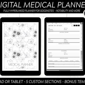 Digital Medical Planner / Digital Health Tracker With 5 Customizable Sections / Extra Medical Templates / For Goodnotes , Notability & More
