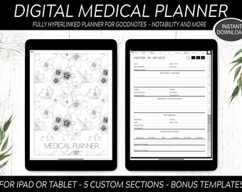 Planejador Médico Digital: Rastreador de Saúde com Seções Personalizáveis (PDF e PNG)