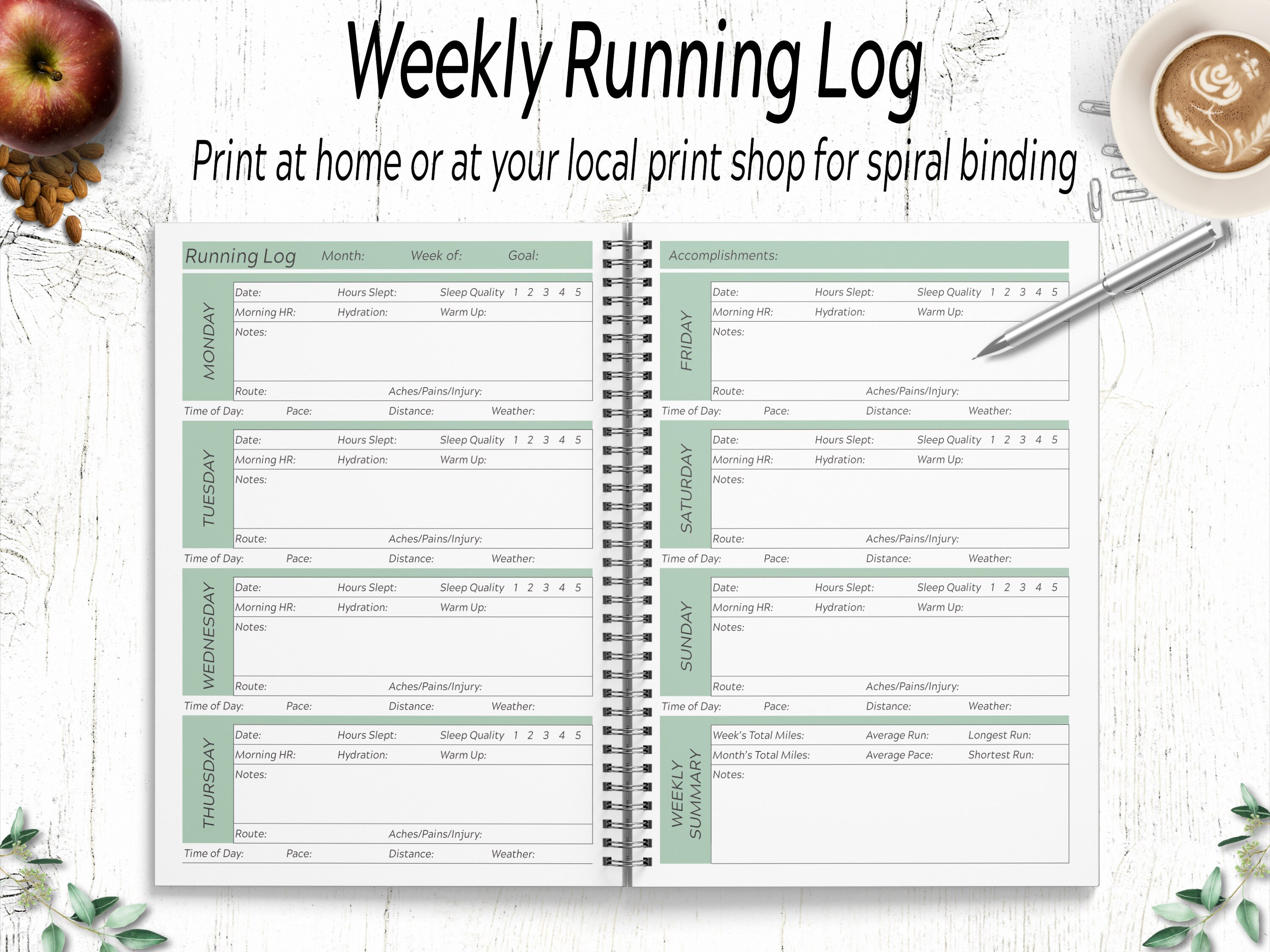 Running Journal / Running Log Printable / Running Calendar / Etsy