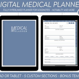 Digital Medical Planner / Digital Health Planner With 5 Customizable Sections / Extra Medical Templates / For Goodnotes , Notability & More