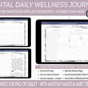 Digital Wellness Journal / Digital Habit Tracker & Planner / Digital Mood Tracker for Goodnotes, Notability and More
