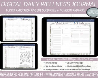 Digital Wellness Journal / Digital Habit Tracker & Planner / Digital Mood Tracker for Goodnotes, Notability and More