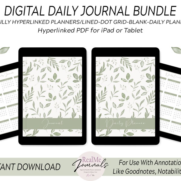 Digital Daily Journal / Digital Daily Planner / 4 Fully Hyperlinked Daily Journals / 365 Day Journal / for Goodnotes, Notability & More