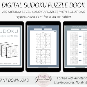 Digital Sudoku Puzzle Book: 250 Medium Puzzles with Solutions (PDF)