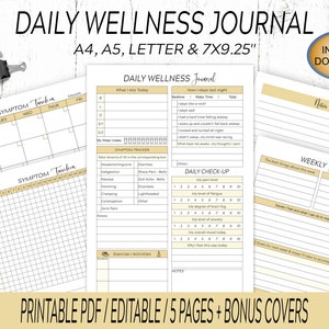 Daily Wellness Journal - Monthly Symptom Tracker - Pain Tracker Printable - PDF INSTANT DOWNLOAD