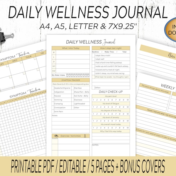 Daily Wellness Journal - Monatlicher Symptome Tracker - Schmerz Tracker Printable - PDF SOFORT DOWNLOAD