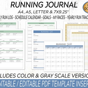 Running Journal / Running Log Printable / Running Calendar / Tracker For Goals, Races, Pace, Distance, Miles / Marathon Training