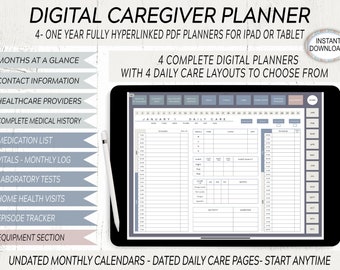 Planificador digital para cuidadores: Salud en el hogar, historial médico, registro de signos vitales (PDF)