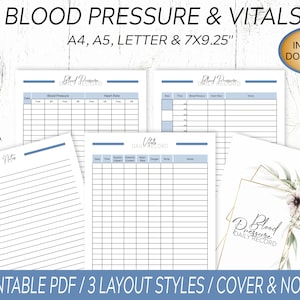 Vitals Log / Printable Vitals Chart / Blood Pressure Log / 3 Layout Styles Perfect for Nurses & Home Use / Includes Cover Design