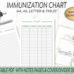 Immunization Record / Vaccination Record / Immunization Tracker with Notes Page & Divider / Perfect for Kids and Adults