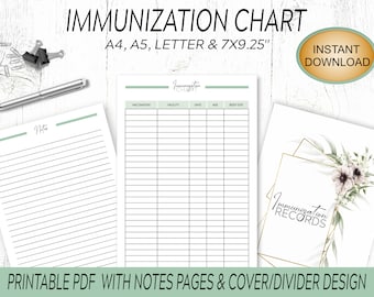 Immunization Record / Vaccination Record / Immunization Tracker with Notes Page & Divider / Perfect for Kids and Adults