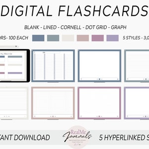 Flashcard digitali / Flashcard di aiuto allo studio per Goodnotes, Notability e altro / 5 set completi - 5 stili - 6 colori ciascuno / 3.000 Flashcard