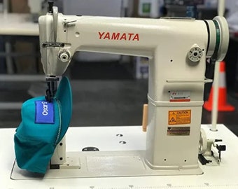 Yamata FY810 Post Bed Industrial Sewing machine with Roller Foot complete with K/D  Table, Stand and Servo Motor