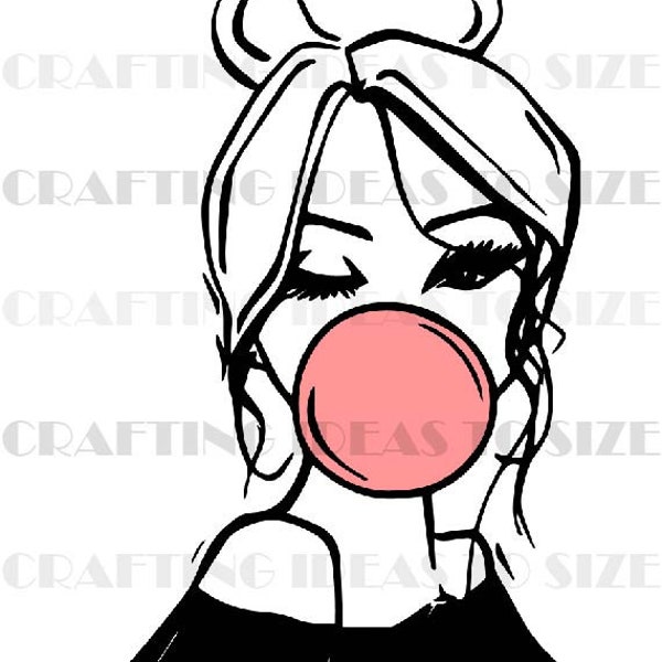 Bubble Gum Girl SVG, PNG, JPEG Files Téléchargement instantané