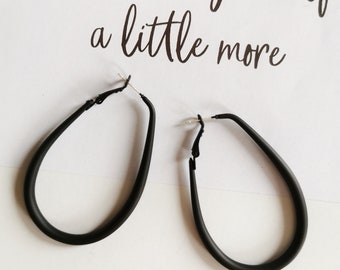 Black Oval Hoop Earrings-Large
