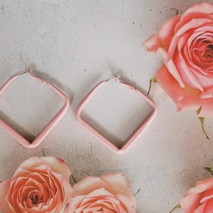 Macaron Pink Square Hoop Earrings