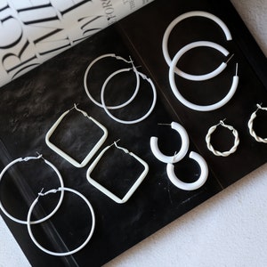 White Hoop Earrings