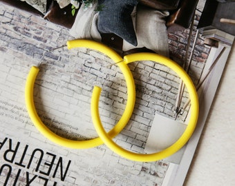 Lemon Yellow Open Hoop Earrings